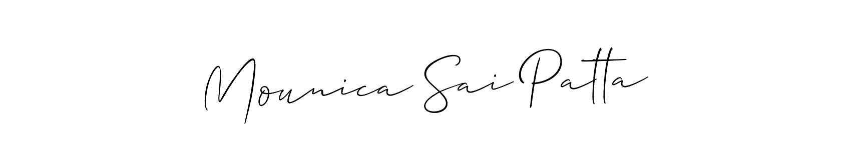 This is the best signature style for the Mounica Sai Patta name. Also you like these signature font (Allison_Script). Mix name signature. Mounica Sai Patta signature style 2 images and pictures png