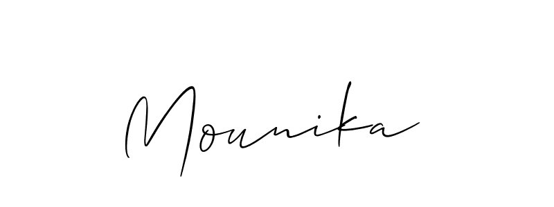 How to make Mounika  name signature. Use Allison_Script style for creating short signs online. This is the latest handwritten sign. Mounika  signature style 2 images and pictures png