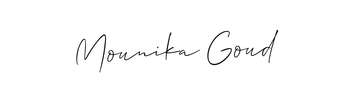 Mounika Goud stylish signature style. Best Handwritten Sign (Allison_Script) for my name. Handwritten Signature Collection Ideas for my name Mounika Goud. Mounika Goud signature style 2 images and pictures png