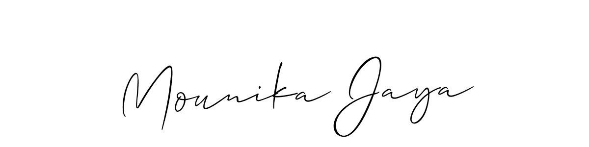 Use a signature maker to create a handwritten signature online. With this signature software, you can design (Allison_Script) your own signature for name Mounika Jaya. Mounika Jaya signature style 2 images and pictures png