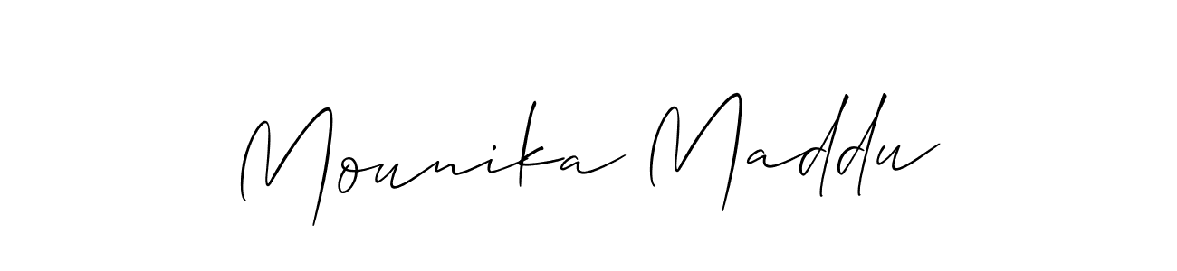 It looks lik you need a new signature style for name Mounika Maddu. Design unique handwritten (Allison_Script) signature with our free signature maker in just a few clicks. Mounika Maddu signature style 2 images and pictures png