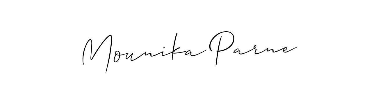 You should practise on your own different ways (Allison_Script) to write your name (Mounika Parne) in signature. don't let someone else do it for you. Mounika Parne signature style 2 images and pictures png