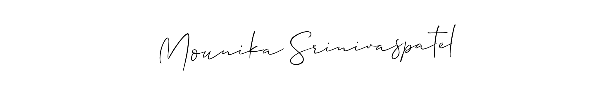 Similarly Allison_Script is the best handwritten signature design. Signature creator online .You can use it as an online autograph creator for name Mounika Srinivaspatel. Mounika Srinivaspatel signature style 2 images and pictures png