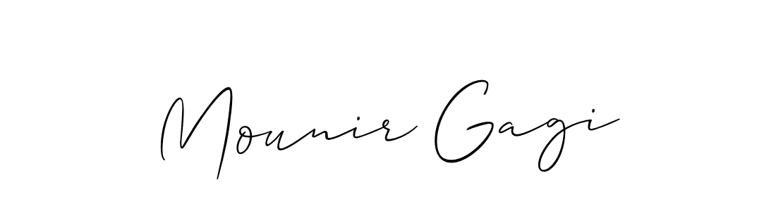 Use a signature maker to create a handwritten signature online. With this signature software, you can design (Allison_Script) your own signature for name Mounir Gagi. Mounir Gagi signature style 2 images and pictures png