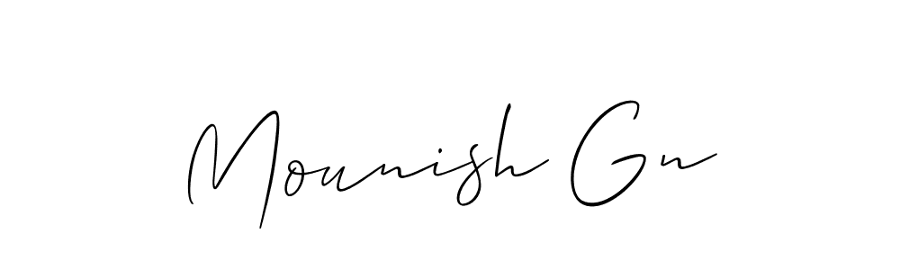 Create a beautiful signature design for name Mounish Gn. With this signature (Allison_Script) fonts, you can make a handwritten signature for free. Mounish Gn signature style 2 images and pictures png