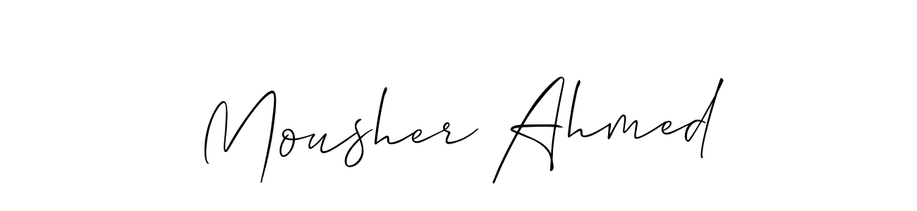 This is the best signature style for the Mousher Ahmed name. Also you like these signature font (Allison_Script). Mix name signature. Mousher Ahmed signature style 2 images and pictures png