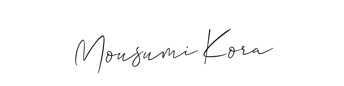 The best way (Allison_Script) to make a short signature is to pick only two or three words in your name. The name Mousumi Kora include a total of six letters. For converting this name. Mousumi Kora signature style 2 images and pictures png