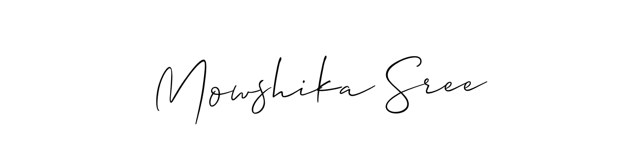 The best way (Allison_Script) to make a short signature is to pick only two or three words in your name. The name Mowshika Sree include a total of six letters. For converting this name. Mowshika Sree signature style 2 images and pictures png