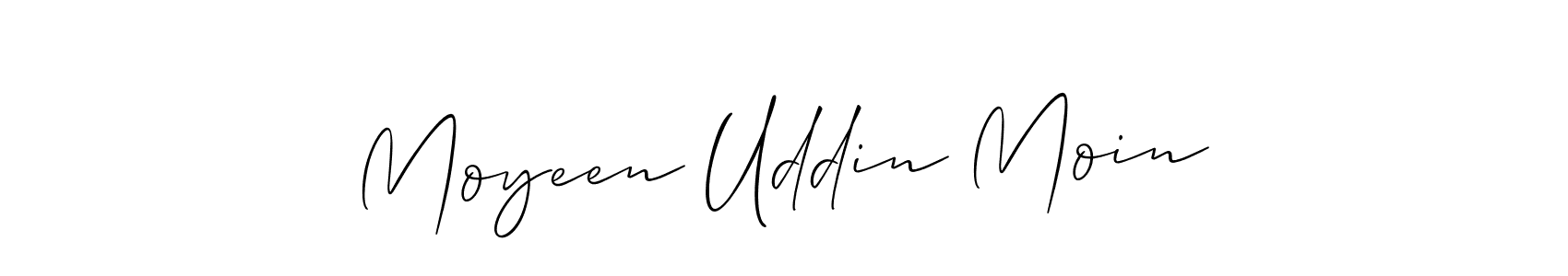 The best way (Allison_Script) to make a short signature is to pick only two or three words in your name. The name Moyeen Uddin Moin include a total of six letters. For converting this name. Moyeen Uddin Moin signature style 2 images and pictures png