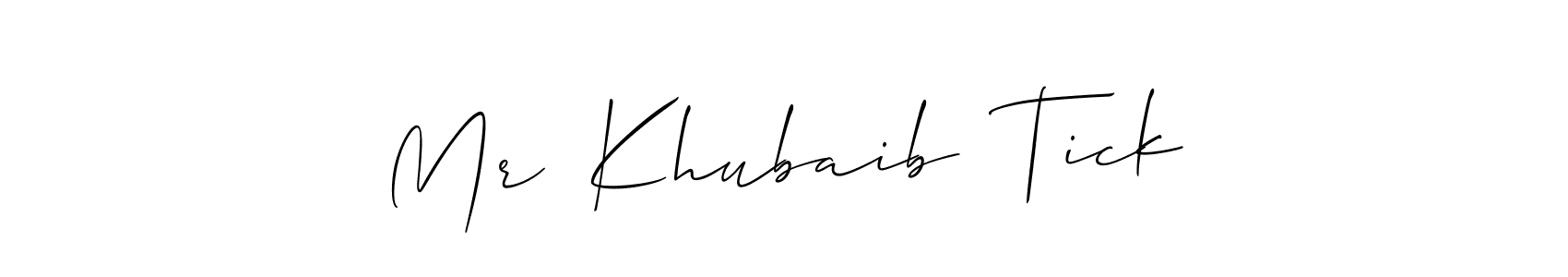 Similarly Allison_Script is the best handwritten signature design. Signature creator online .You can use it as an online autograph creator for name Mr  Khubaib  Tick. Mr  Khubaib  Tick signature style 2 images and pictures png