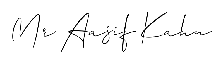A sleek calligraphic signature for name Mr Aasif Kahn utilizing Allison_Script styling. Great for adding personal signatures to photos and art. Mr Aasif Kahn signature style 2 images and pictures png