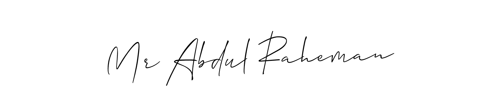 Design your own signature with our free online signature maker. With this signature software, you can create a handwritten (Allison_Script) signature for name Mr Abdul Raheman. Mr Abdul Raheman signature style 2 images and pictures png