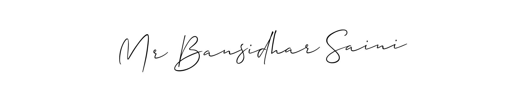 The best way (Allison_Script) to make a short signature is to pick only two or three words in your name. The name Mr Bansidhar Saini include a total of six letters. For converting this name. Mr Bansidhar Saini signature style 2 images and pictures png