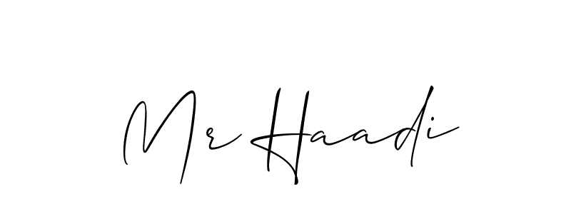 Make a short Mr Haadi signature style. Manage your documents anywhere anytime using Allison_Script. Create and add eSignatures, submit forms, share and send files easily. Mr Haadi signature style 2 images and pictures png