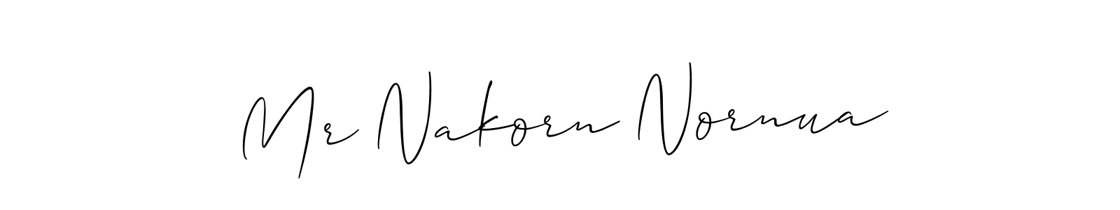 Make a short Mr Nakorn Nornua signature style. Manage your documents anywhere anytime using Allison_Script. Create and add eSignatures, submit forms, share and send files easily. Mr Nakorn Nornua signature style 2 images and pictures png