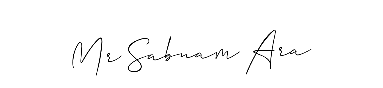 The best way (Allison_Script) to make a short signature is to pick only two or three words in your name. The name Mr Sabnam Ara include a total of six letters. For converting this name. Mr Sabnam Ara signature style 2 images and pictures png
