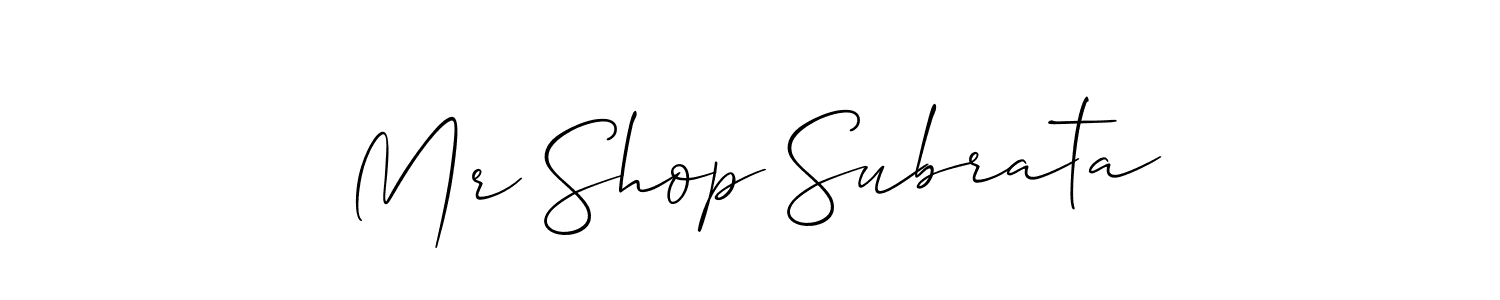 if you are searching for the best signature style for your name Mr Shop Subrata. so please give up your signature search. here we have designed multiple signature styles  using Allison_Script. Mr Shop Subrata signature style 2 images and pictures png