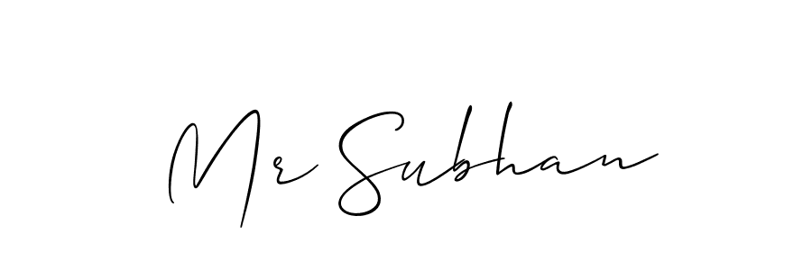 It looks lik you need a new signature style for name Mr Subhan. Design unique handwritten (Allison_Script) signature with our free signature maker in just a few clicks. Mr Subhan signature style 2 images and pictures png