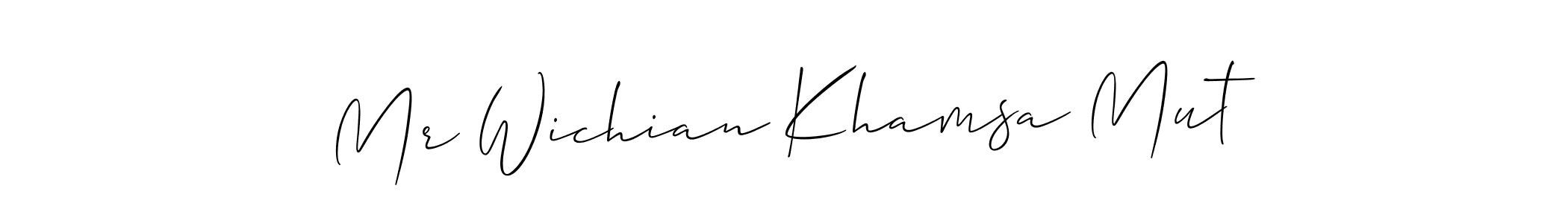 The best way (Allison_Script) to make a short signature is to pick only two or three words in your name. The name Mr Wichian Khamsa Mut include a total of six letters. For converting this name. Mr Wichian Khamsa Mut signature style 2 images and pictures png