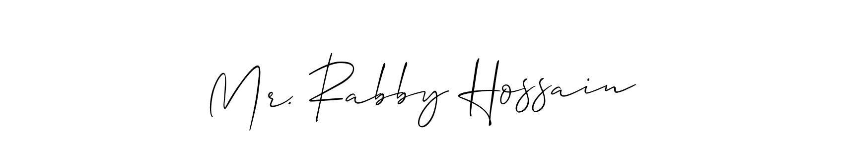 if you are searching for the best signature style for your name Mr. Rabby Hossain. so please give up your signature search. here we have designed multiple signature styles  using Allison_Script. Mr. Rabby Hossain signature style 2 images and pictures png