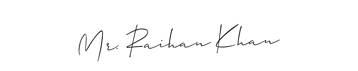 Similarly Allison_Script is the best handwritten signature design. Signature creator online .You can use it as an online autograph creator for name Mr. Raihan Khan. Mr. Raihan Khan signature style 2 images and pictures png