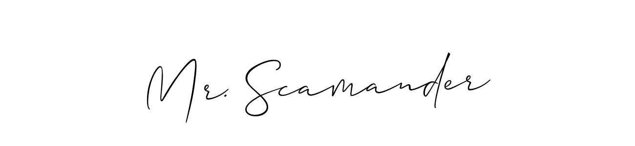 It looks lik you need a new signature style for name Mr. Scamander. Design unique handwritten (Allison_Script) signature with our free signature maker in just a few clicks. Mr. Scamander signature style 2 images and pictures png