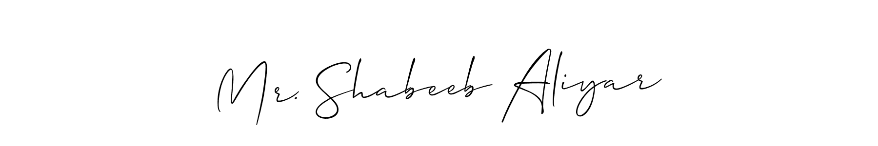 Similarly Allison_Script is the best handwritten signature design. Signature creator online .You can use it as an online autograph creator for name Mr. Shabeeb Aliyar. Mr. Shabeeb Aliyar signature style 2 images and pictures png