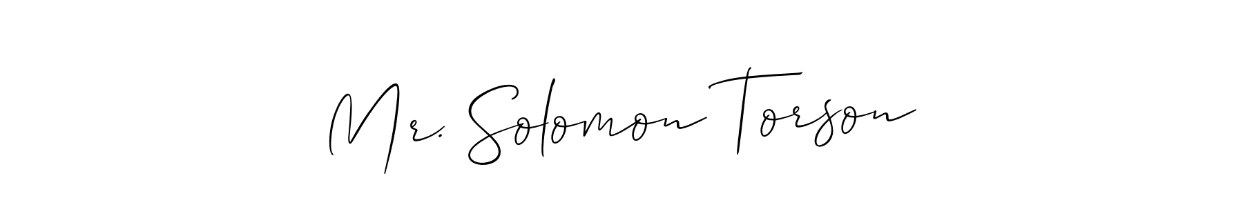 The best way (Allison_Script) to make a short signature is to pick only two or three words in your name. The name Mr. Solomon Torson include a total of six letters. For converting this name. Mr. Solomon Torson signature style 2 images and pictures png