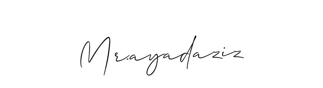 The best way (Allison_Script) to make a short signature is to pick only two or three words in your name. The name Mr.ayadaziz include a total of six letters. For converting this name. Mr.ayadaziz signature style 2 images and pictures png