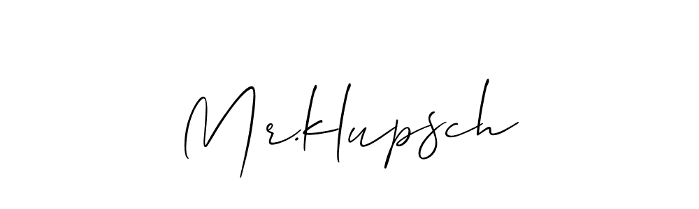 Use a signature maker to create a handwritten signature online. With this signature software, you can design (Allison_Script) your own signature for name Mr.klupsch. Mr.klupsch signature style 2 images and pictures png