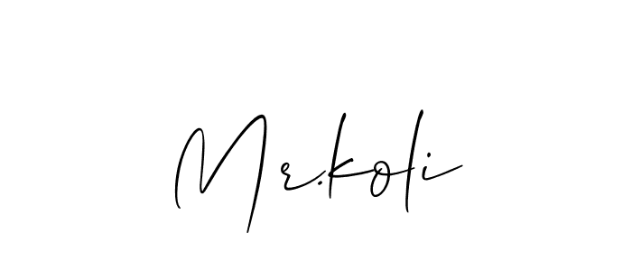 It looks lik you need a new signature style for name Mr.koli. Design unique handwritten (Allison_Script) signature with our free signature maker in just a few clicks. Mr.koli signature style 2 images and pictures png