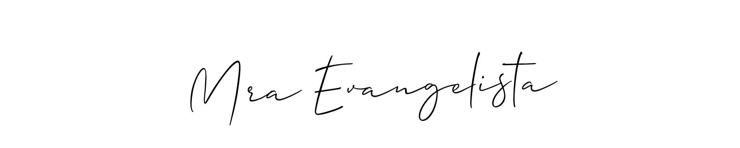 The best way (Allison_Script) to make a short signature is to pick only two or three words in your name. The name Mra Evangelista include a total of six letters. For converting this name. Mra Evangelista signature style 2 images and pictures png