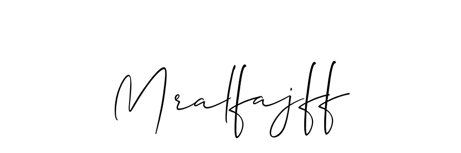 The best way (Allison_Script) to make a short signature is to pick only two or three words in your name. The name Mralfajff include a total of six letters. For converting this name. Mralfajff signature style 2 images and pictures png