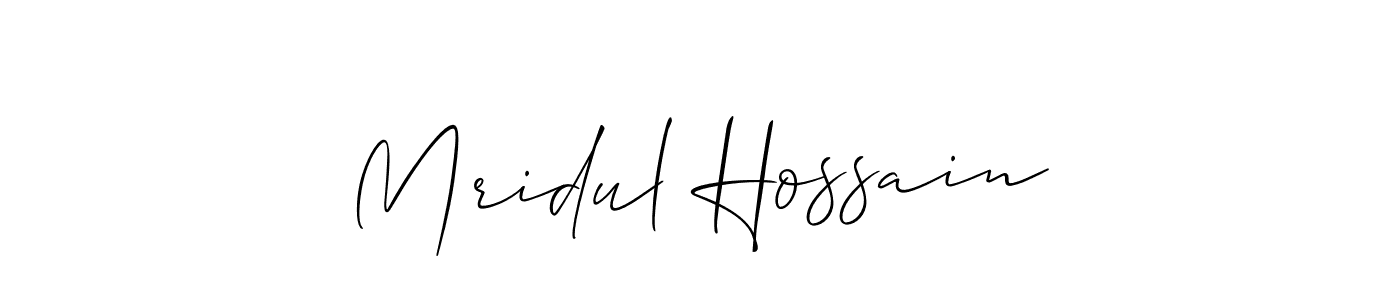 Create a beautiful signature design for name Mridul Hossain. With this signature (Allison_Script) fonts, you can make a handwritten signature for free. Mridul Hossain signature style 2 images and pictures png