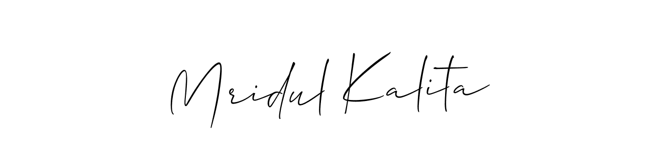 You should practise on your own different ways (Allison_Script) to write your name (Mridul Kalita) in signature. don't let someone else do it for you. Mridul Kalita signature style 2 images and pictures png