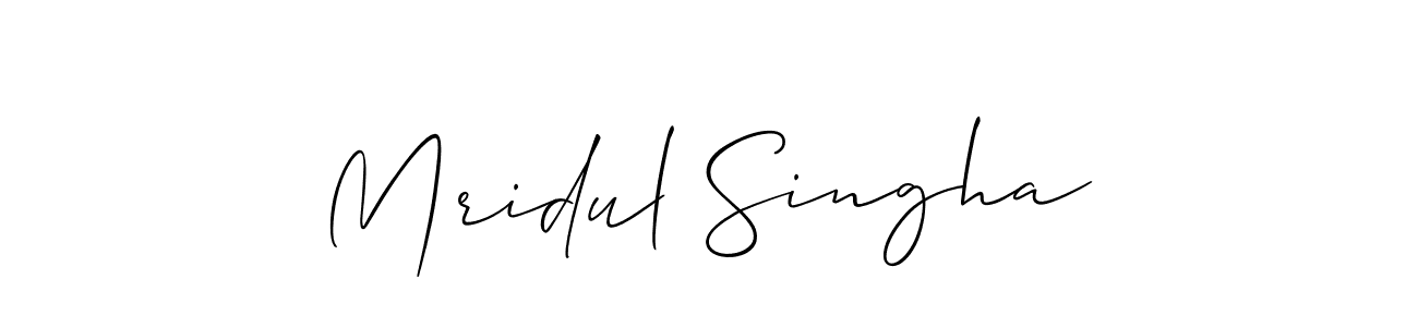 Create a beautiful signature design for name Mridul Singha. With this signature (Allison_Script) fonts, you can make a handwritten signature for free. Mridul Singha signature style 2 images and pictures png