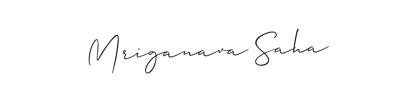 The best way (Allison_Script) to make a short signature is to pick only two or three words in your name. The name Mriganava Saha include a total of six letters. For converting this name. Mriganava Saha signature style 2 images and pictures png