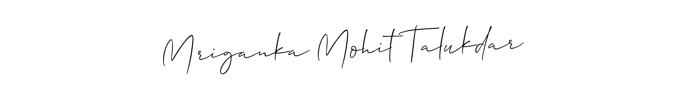 How to make Mriganka Mohit Talukdar name signature. Use Allison_Script style for creating short signs online. This is the latest handwritten sign. Mriganka Mohit Talukdar signature style 2 images and pictures png