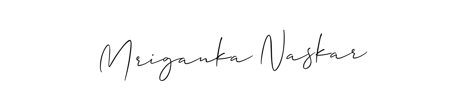 The best way (Allison_Script) to make a short signature is to pick only two or three words in your name. The name Mriganka Naskar include a total of six letters. For converting this name. Mriganka Naskar signature style 2 images and pictures png