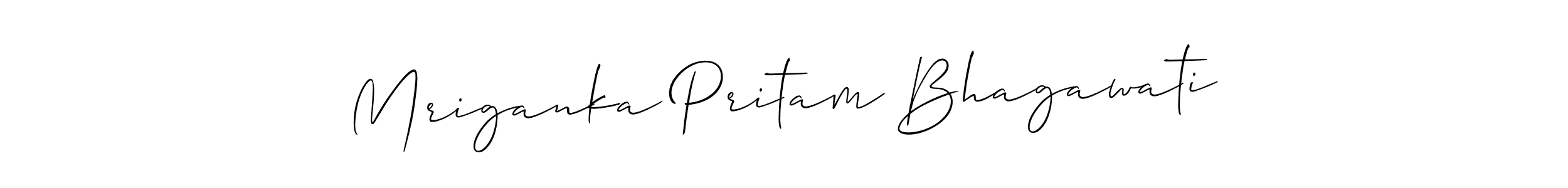 Create a beautiful signature design for name Mriganka Pritam Bhagawati. With this signature (Allison_Script) fonts, you can make a handwritten signature for free. Mriganka Pritam Bhagawati signature style 2 images and pictures png