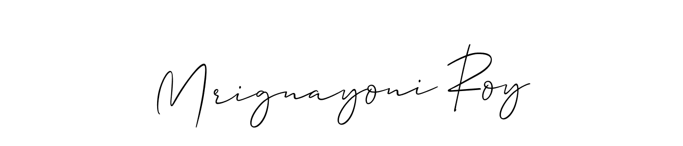 This is the best signature style for the Mrignayoni Roy name. Also you like these signature font (Allison_Script). Mix name signature. Mrignayoni Roy signature style 2 images and pictures png