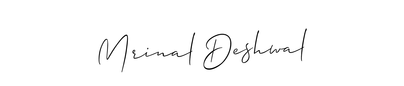 The best way (Allison_Script) to make a short signature is to pick only two or three words in your name. The name Mrinal Deshwal include a total of six letters. For converting this name. Mrinal Deshwal signature style 2 images and pictures png