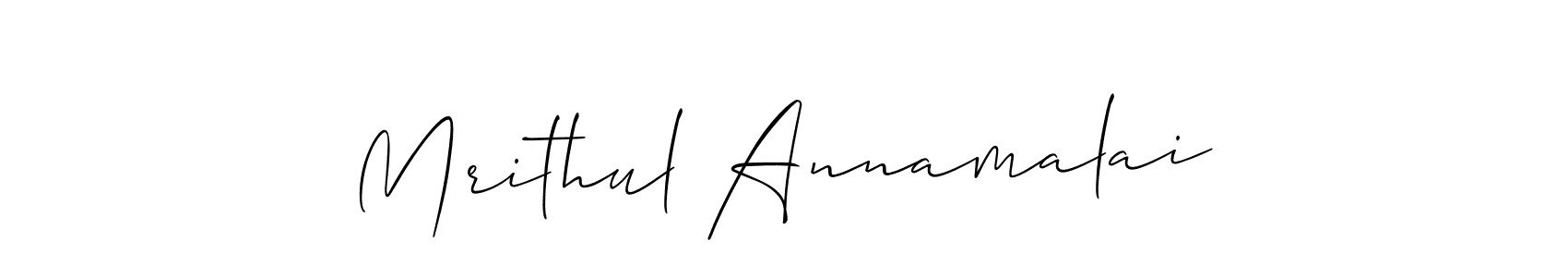 How to make Mrithul Annamalai name signature. Use Allison_Script style for creating short signs online. This is the latest handwritten sign. Mrithul Annamalai signature style 2 images and pictures png