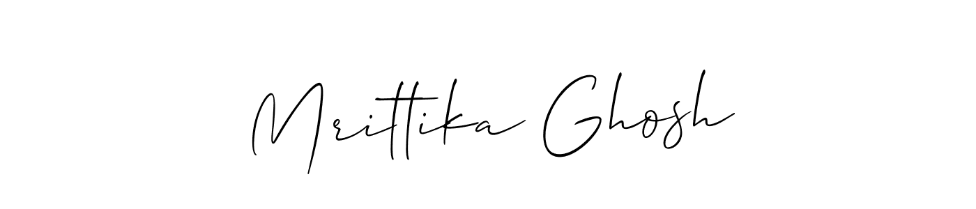 Allison_Script is a professional signature style that is perfect for those who want to add a touch of class to their signature. It is also a great choice for those who want to make their signature more unique. Get Mrittika Ghosh name to fancy signature for free. Mrittika Ghosh signature style 2 images and pictures png