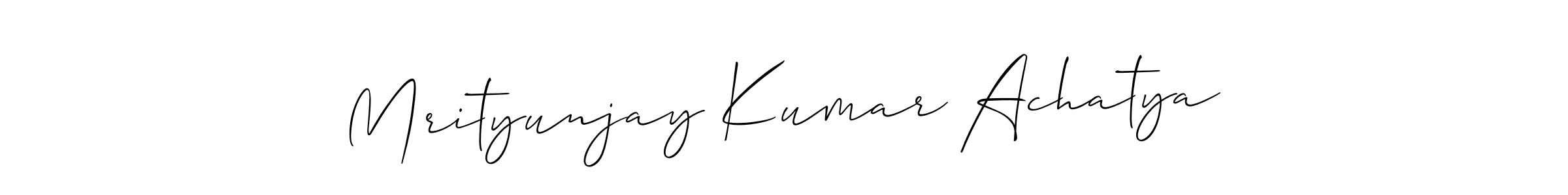 You should practise on your own different ways (Allison_Script) to write your name (Mrityunjay Kumar Achatya) in signature. don't let someone else do it for you. Mrityunjay Kumar Achatya signature style 2 images and pictures png