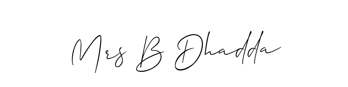 Allison_Script is a professional signature style that is perfect for those who want to add a touch of class to their signature. It is also a great choice for those who want to make their signature more unique. Get Mrs B Dhadda name to fancy signature for free. Mrs B Dhadda signature style 2 images and pictures png