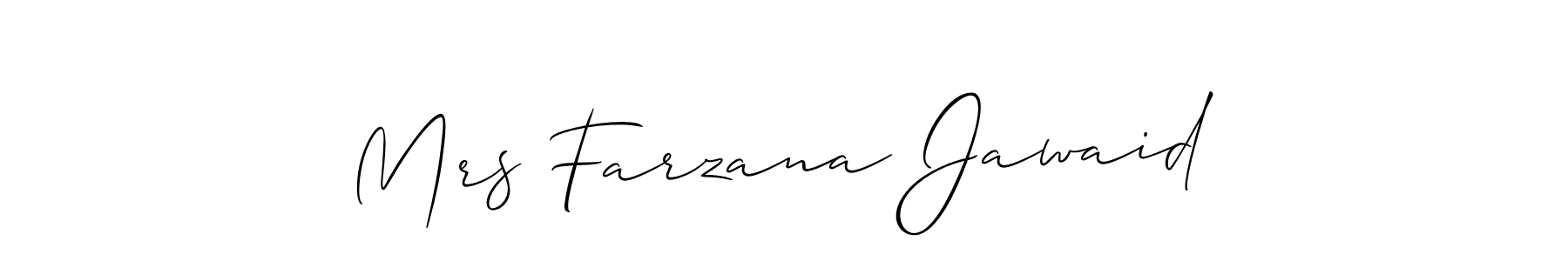 The best way (Allison_Script) to make a short signature is to pick only two or three words in your name. The name Mrs Farzana Jawaid include a total of six letters. For converting this name. Mrs Farzana Jawaid signature style 2 images and pictures png