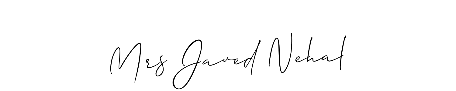 This is the best signature style for the Mrs Javed Nehal name. Also you like these signature font (Allison_Script). Mix name signature. Mrs Javed Nehal signature style 2 images and pictures png