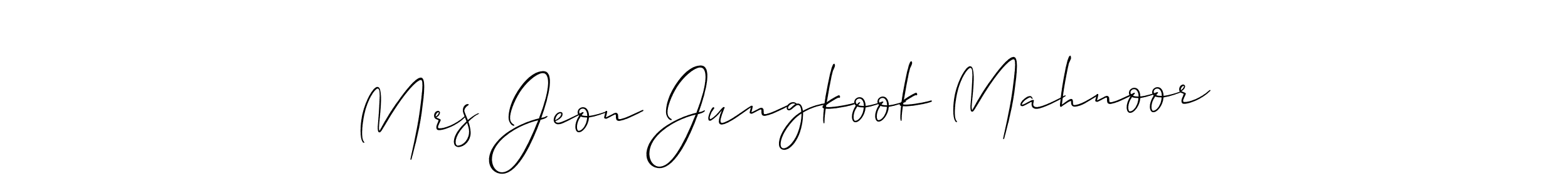 if you are searching for the best signature style for your name Mrs Jeon Jungkook Mahnoor. so please give up your signature search. here we have designed multiple signature styles  using Allison_Script. Mrs Jeon Jungkook Mahnoor signature style 2 images and pictures png