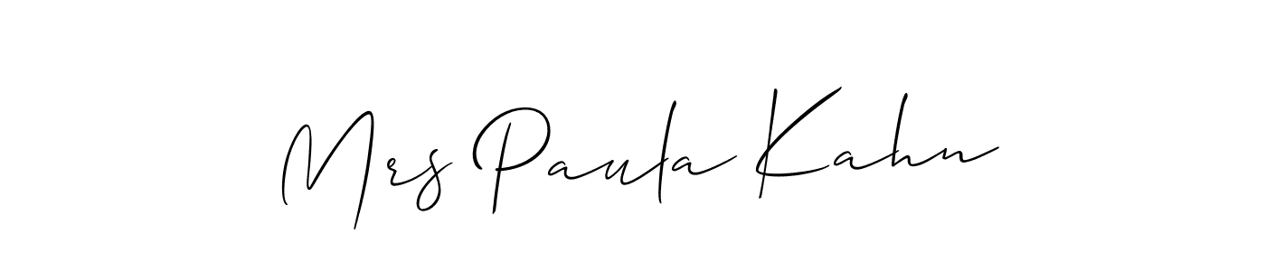 Create a beautiful signature design for name Mrs Paula Kahn. With this signature (Allison_Script) fonts, you can make a handwritten signature for free. Mrs Paula Kahn signature style 2 images and pictures png